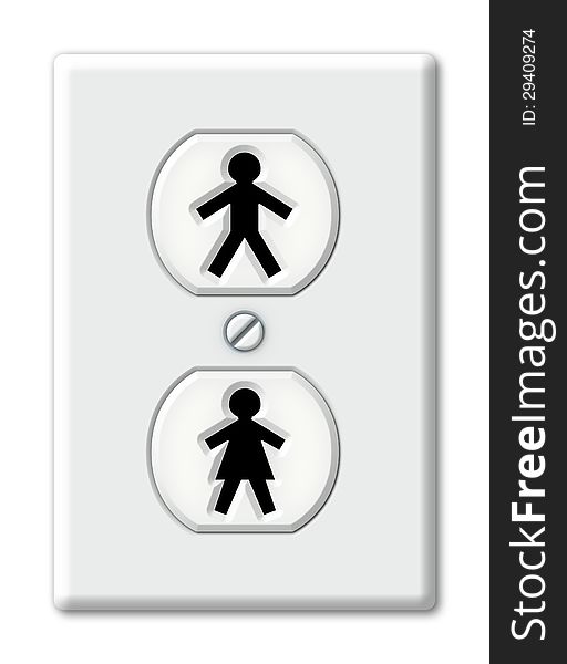 Illustration of an electrical outlet with symbols for male and female. Illustration of an electrical outlet with symbols for male and female.