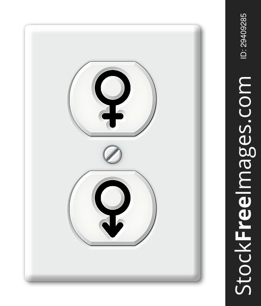 Illustration of an electrical outlet with symbols for male and female. Illustration of an electrical outlet with symbols for male and female.