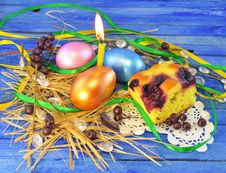 Easter Eggs With Cake Stock Photos