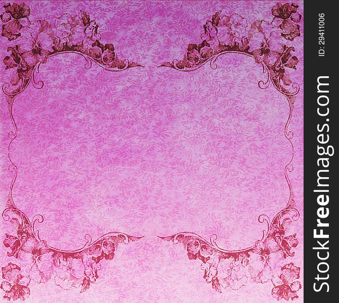 Pansy floral frame against pink floral background