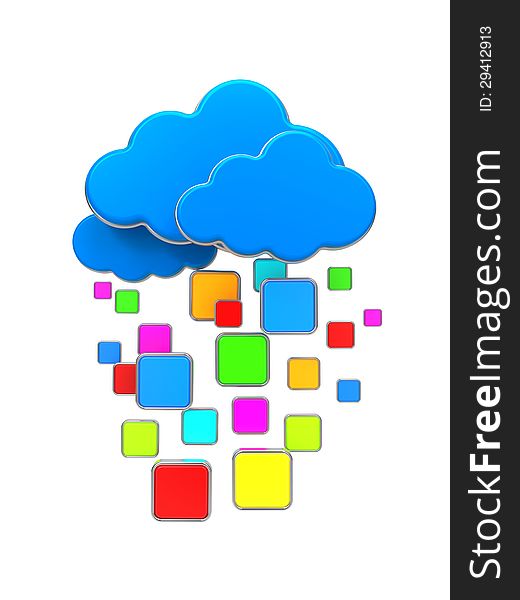 Cloud Computing Concept. Blue Clouds Isolated on White Background.