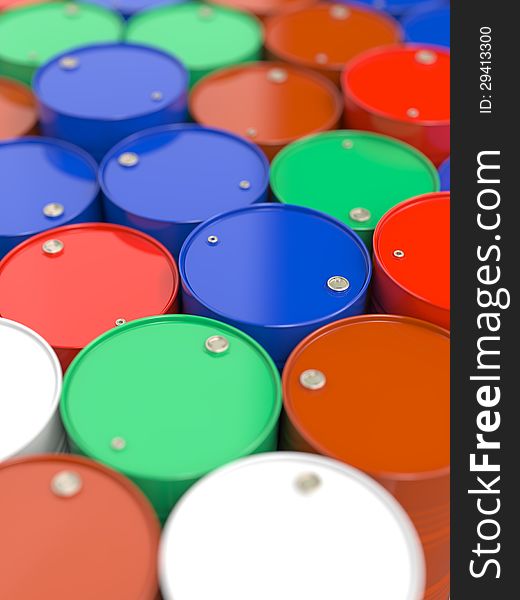 Colorfull Oil Barrels. Industrial Background with Selective Focus.