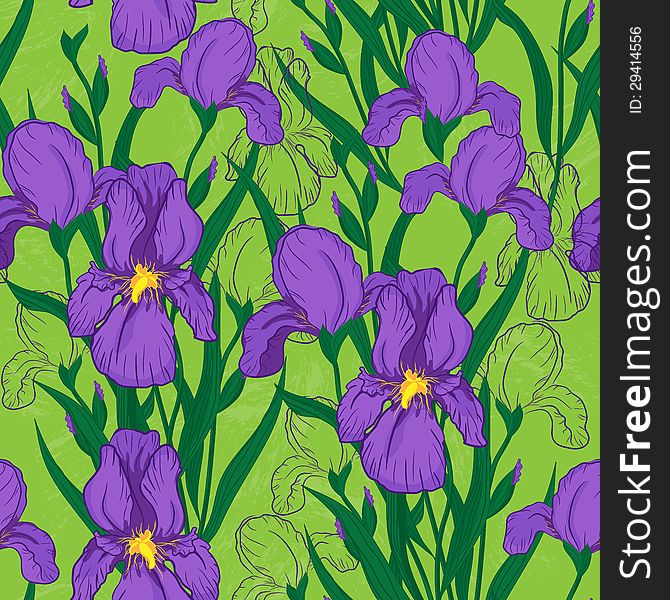 Vector seamless pattern with iris flower