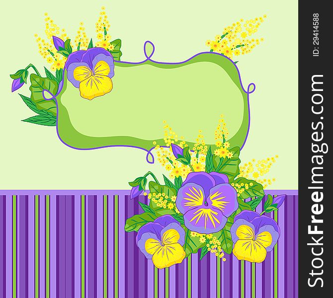 Vector vignette with flowers on green bacground