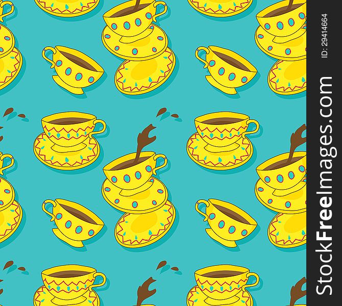 Vector seamless pattern with cups. Vector seamless pattern with cups