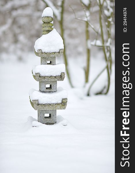 Japanese pagoda in snow