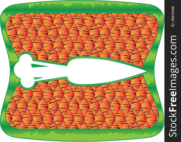 Carrot shaped frame with grass and carrots on the background. Carrot shaped frame with grass and carrots on the background