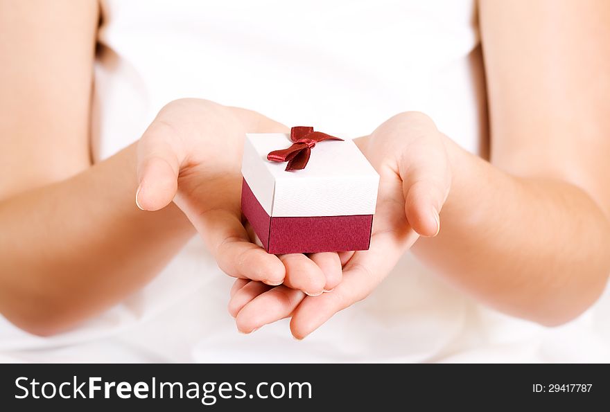 Gift Box In Women S Hands