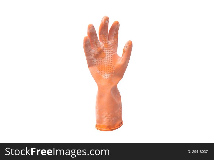 Old rubber glove isolated on white background.