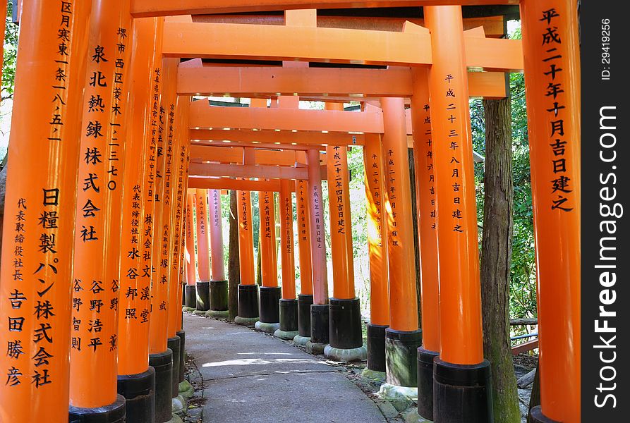 Tunnel of thousand torii gates in Fushimi Inari Shrine