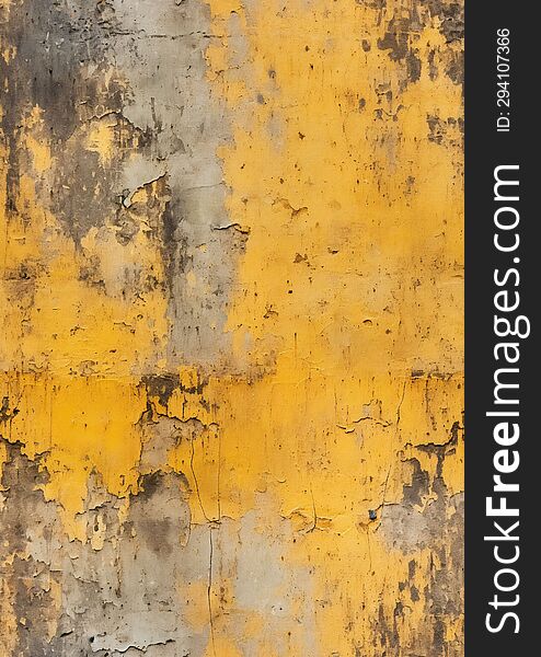 Yellow Painted Chipped Weathered Concrete Wall Texture