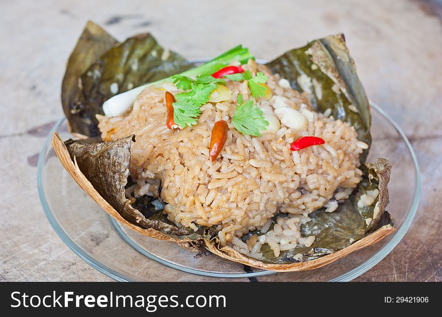 Season Rice And Lotus Seed Steamed In Lotus Leaf