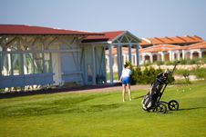 Golf Bag. Woman Playing Royalty Free Stock Photography