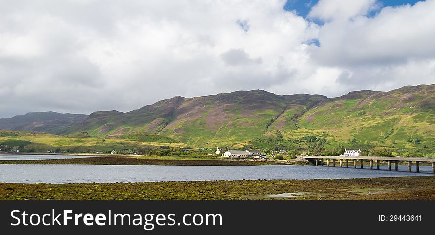 Loch Duich taken from Eilean-Donan Castle Scotland, UK. On the background, Dornie Village. Loch Duich taken from Eilean-Donan Castle Scotland, UK. On the background, Dornie Village.