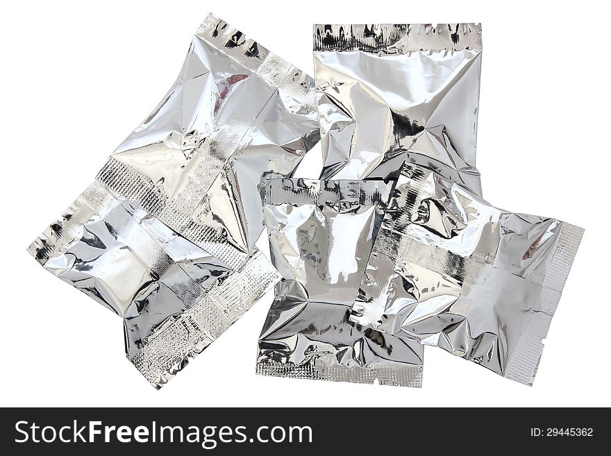 Foil package isolated on white background with clipping path