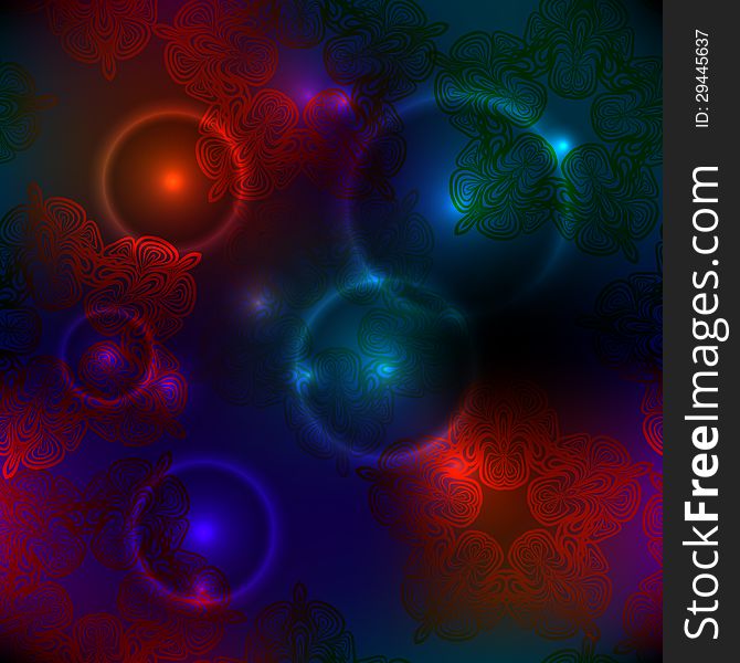 Blue-red seamless background with glowing circles and abstract flowers. Blue-red seamless background with glowing circles and abstract flowers.