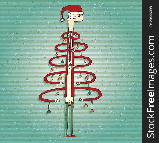 Funny Human impersonating Christmas Tree is isolated in a group (only file) on gradient background. Illustration is in eps10 mode!. Funny Human impersonating Christmas Tree is isolated in a group (only file) on gradient background. Illustration is in eps10 mode!