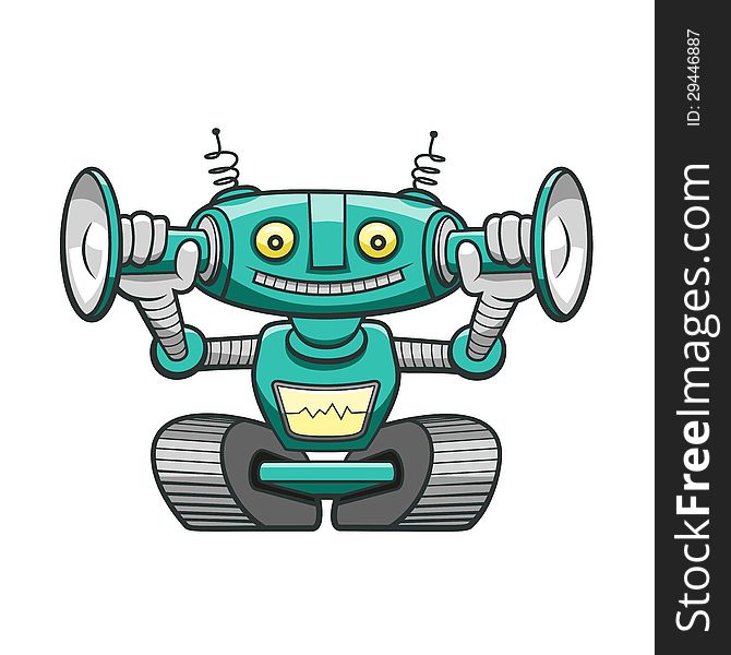 Green robot with speakers in place of ears