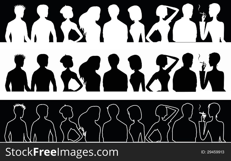 Set of banners with people silhouettes