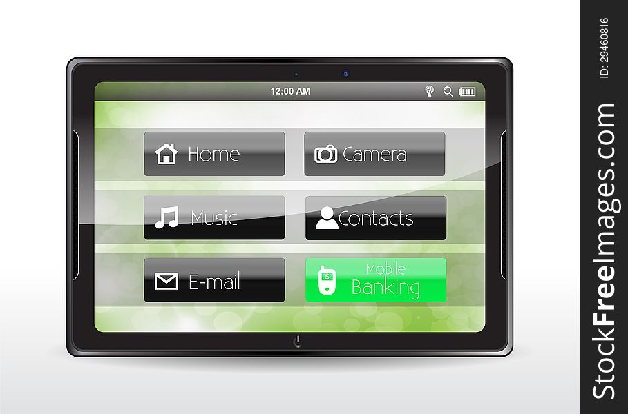Tablet concept with a green Mobile Banking button