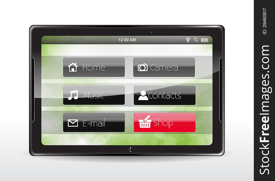 Tablet concept with a red Shop button