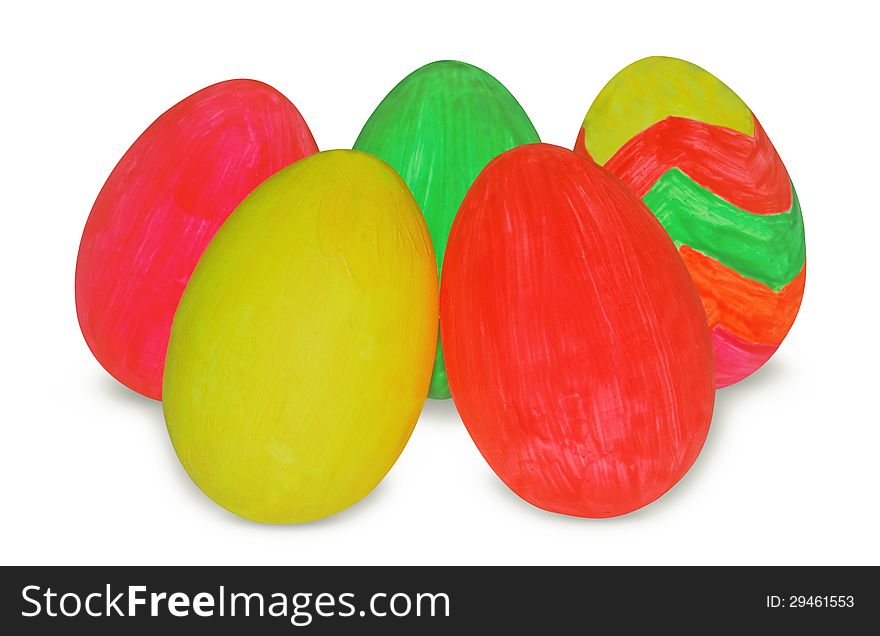 Five painted eggs with fluorescent colors. Five painted eggs with fluorescent colors