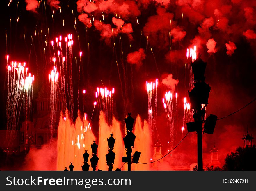 Fireworks in Barcelona Spain at the Magic Fountain in Montjuic