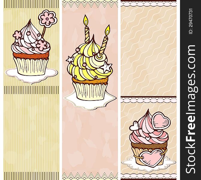 Three Banners With Cupcakes