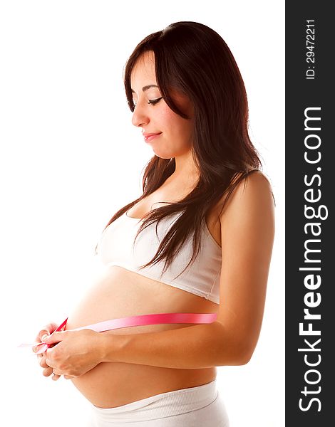 Young Latin Pregnant Woman With Rose Lace