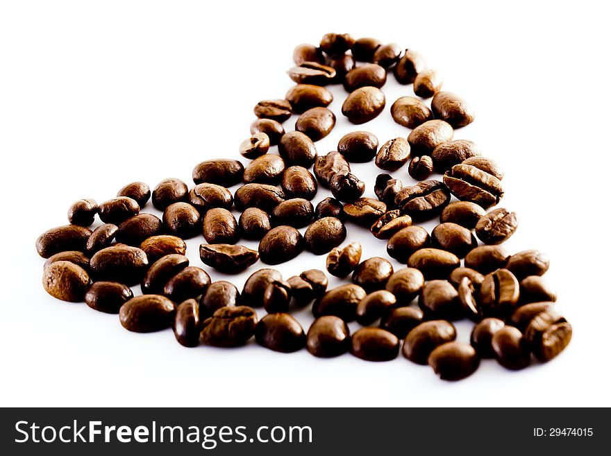 Heart of coffee beans close-up