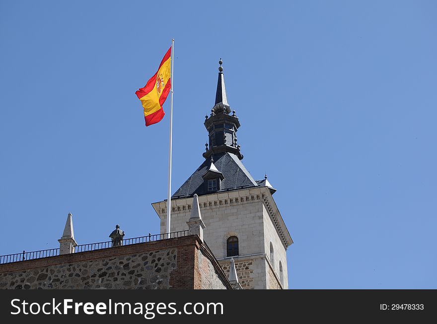 Spanish flag above Toledo Alcazar tower