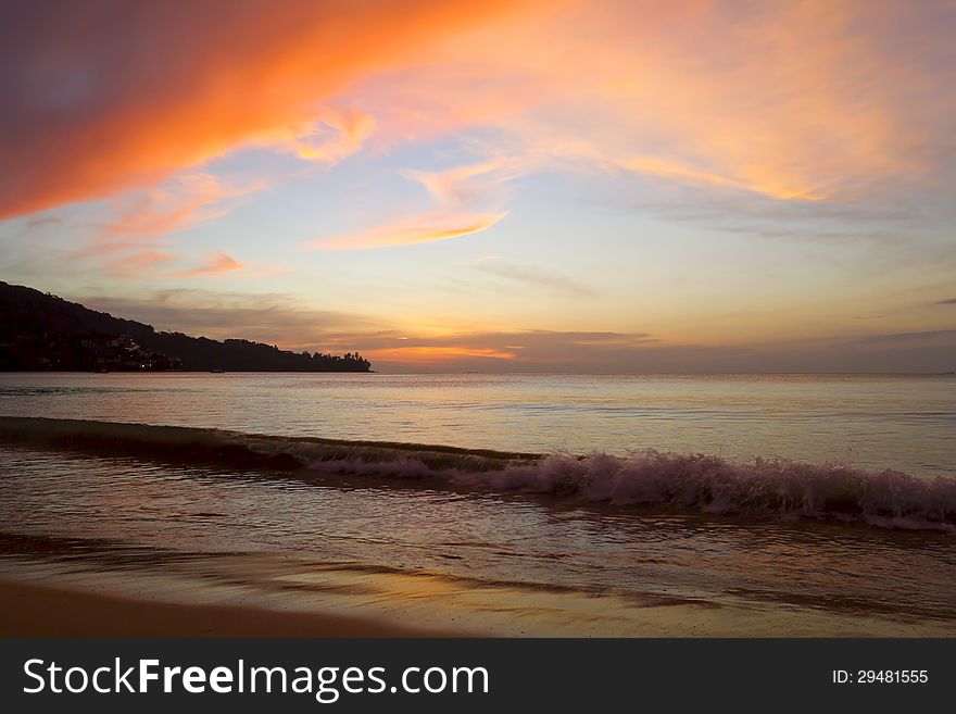 The coastline at sunset