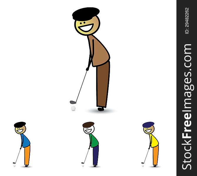 Illustration of young boy&#x28;kid&#x29; holding club playing golf game