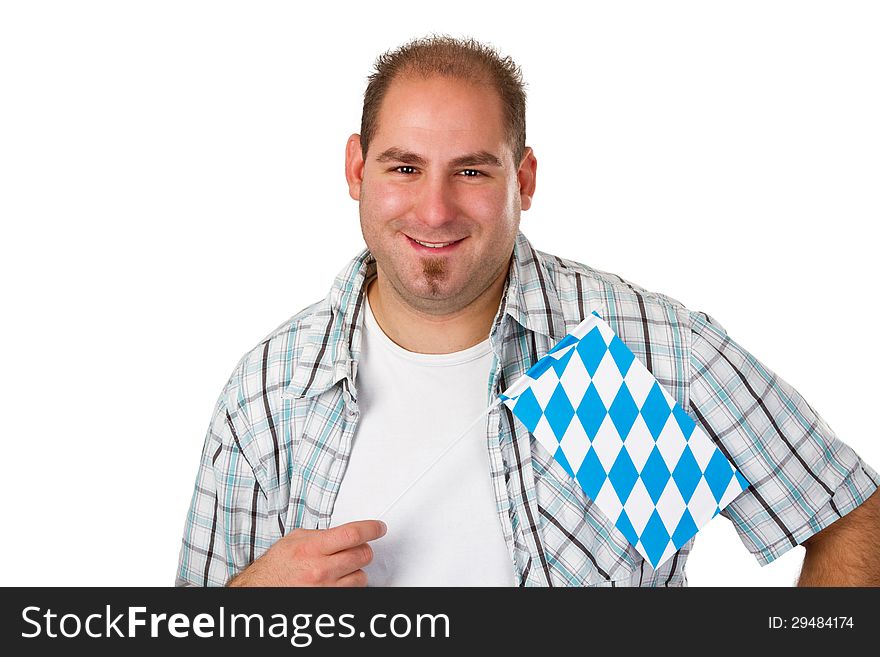 Young man holding Bavarian flag - isolated. Young man holding Bavarian flag - isolated