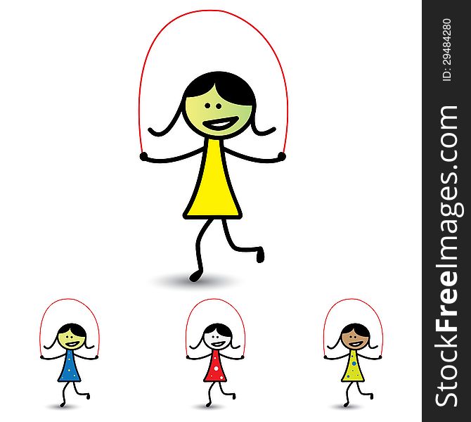 Illustration of young girls playing skipping game & having fun. The graphic shows children enjoying their time and exercising for health at the same time