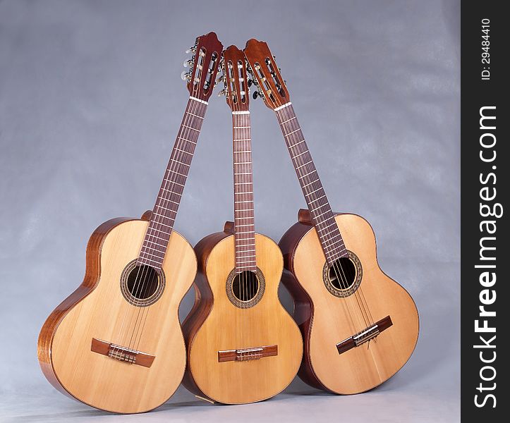 Spanish classical guitar. Six-string guitar. Guitar with nylon strings. For the classical guitar and flamenco music. Tool for teaching students music college.