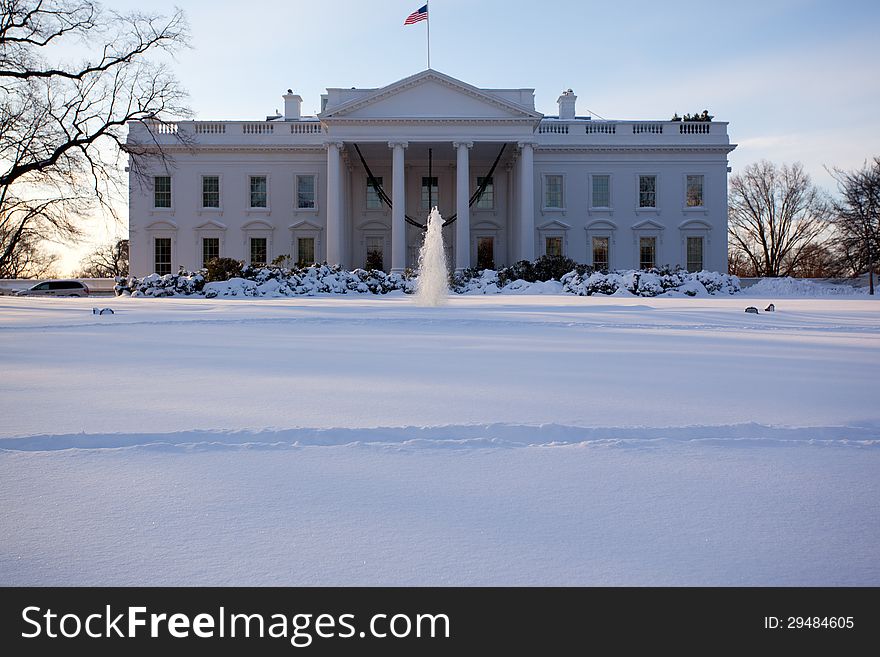 The White House in the winter with a lot of snow