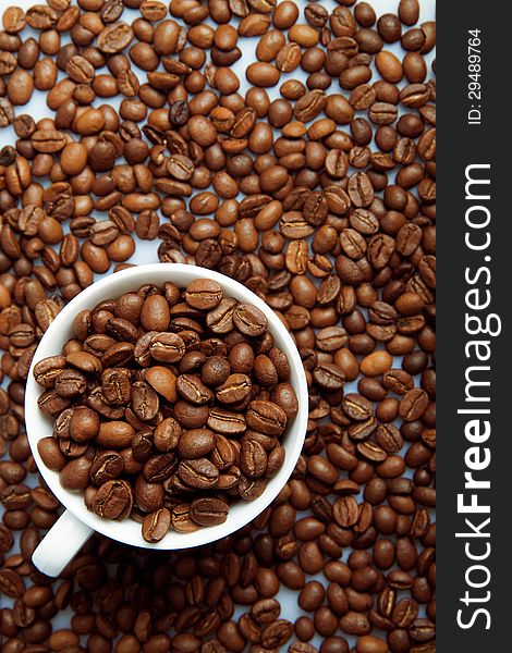 Coffee Beans Background With White Cup