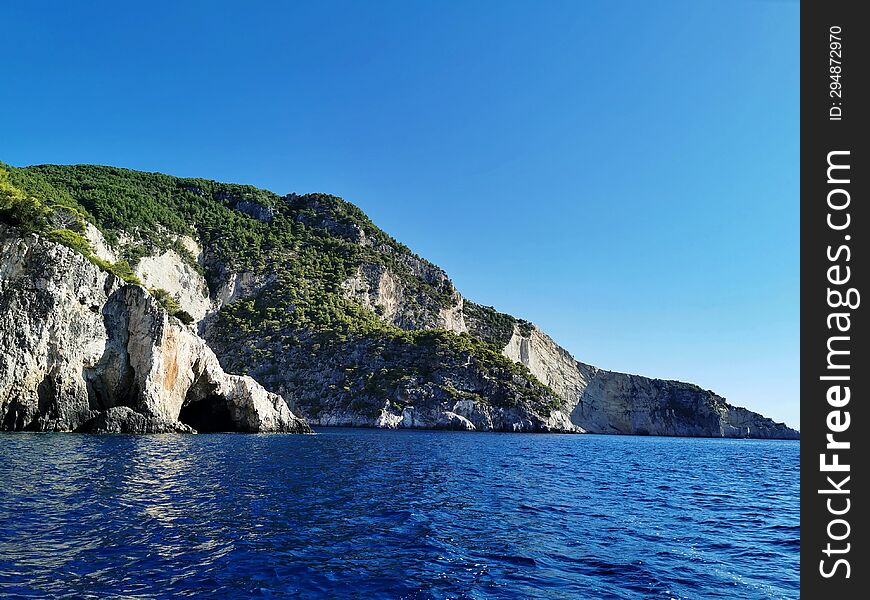 Blue caves on the west side of Zakynthos island, Greece