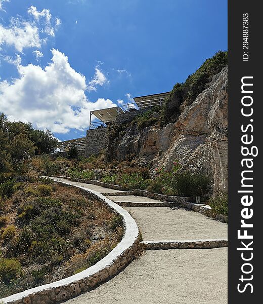 Down stairs to Ionian Sea, North-west Zakynthos island, Greece