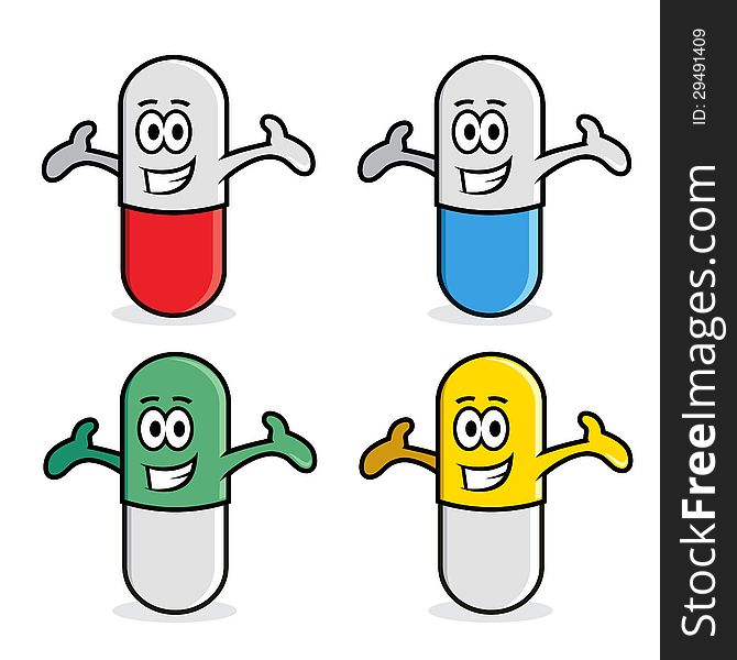 Vector illustration of pills in various color. Vector illustration of pills in various color