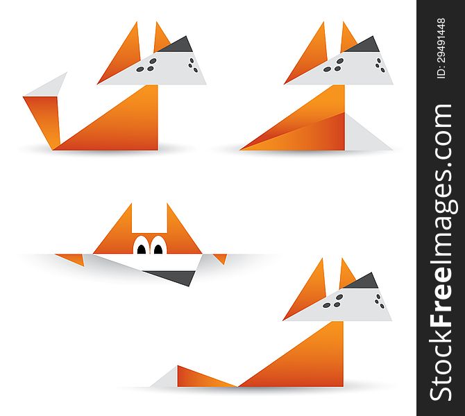 Vector illustration of origami foxes