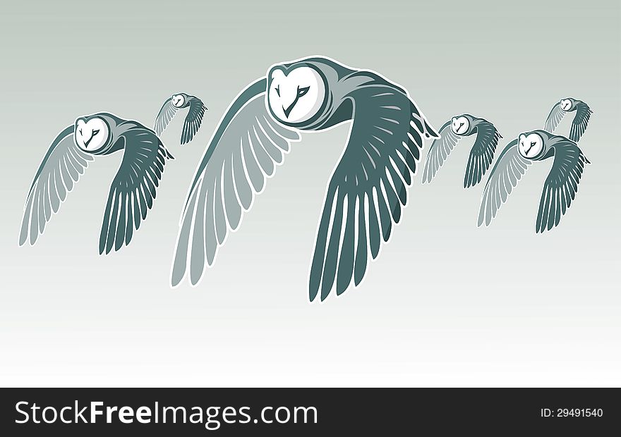 Vector illustration of owls in flight