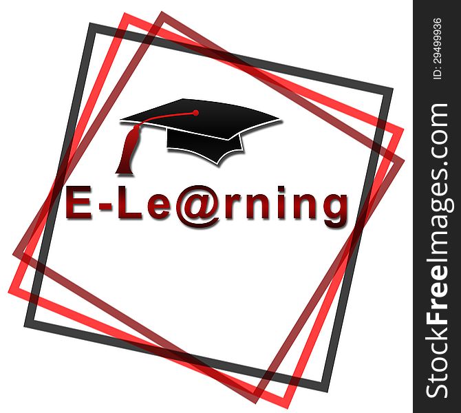 Image with E-Learning text and hat. Image with E-Learning text and hat.