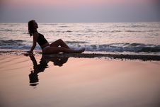 Young Woman Seats In Water Royalty Free Stock Image Young Woman Seats In Water Royalty Free Stock Image