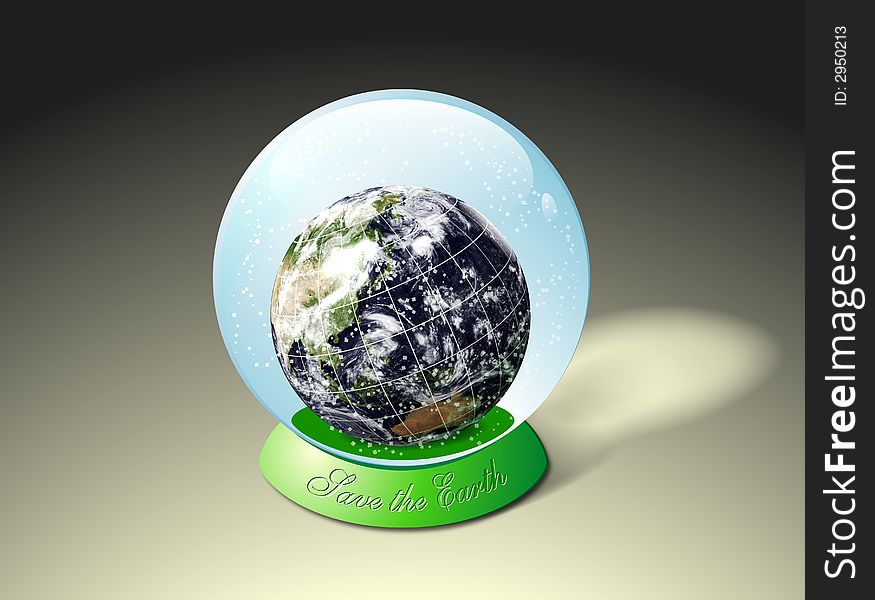 Globe earth inside water glass ball