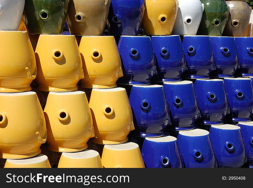 Colorful Ceramic Pots at Market