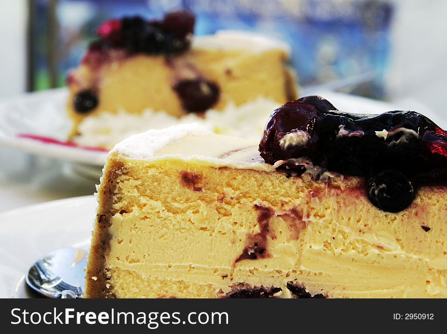A Blueberry Cheesecake Slice, Shallow Depth Of Field
