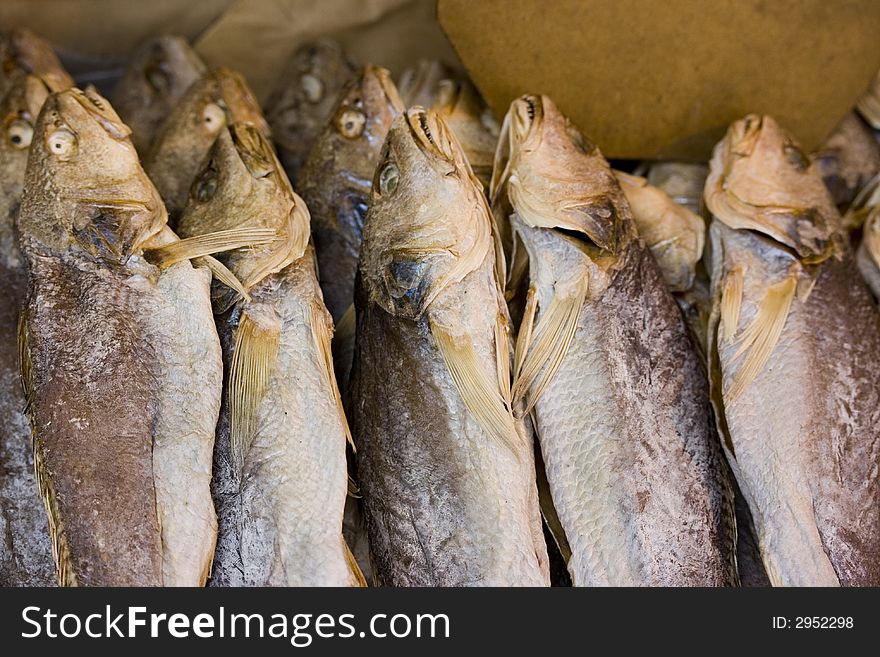 Dried fish in a market ready for sale