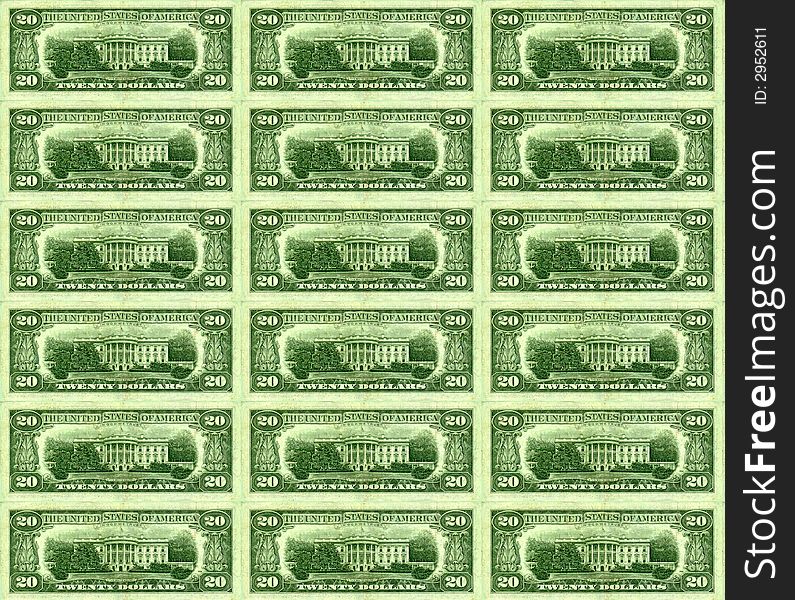 Background of green backs showing the white house. Background of green backs showing the white house